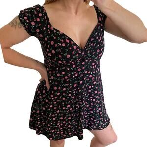 Dream of Me Cap Sleeve Rosette Babydoll Mini Dress Womens Sz M Cottagecore Boho